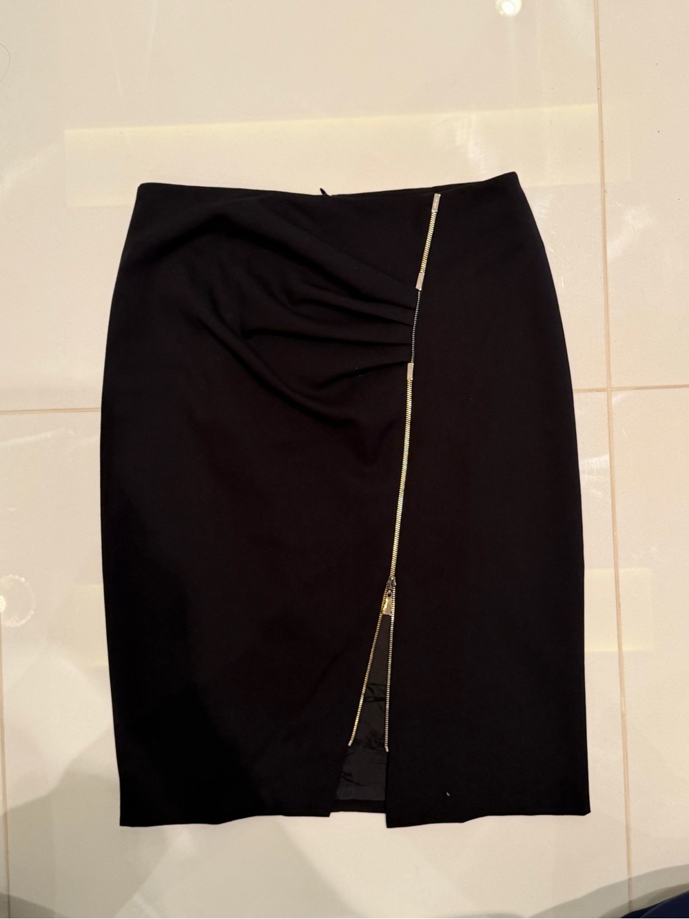 Escada Black Pencil Skirt with Gold Zip Accent
